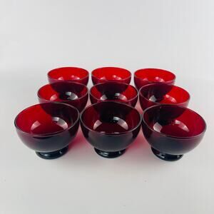 Anchor Hocking Royal Ruby Red Anchor Glass Set of 9 Low Sherbet Bowls